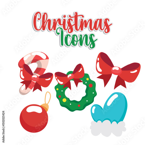 Set of six christmas icons. Vector