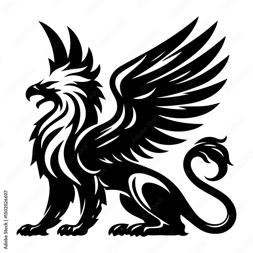 The black and white logo of the mystical griffin on a white isolated background. Vector graphics. EPS. The black and white logo of the mystical griffin on a white isolated background. Vector graphics. EPS.
