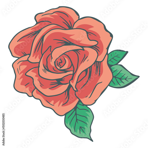 Red rose and leaves 