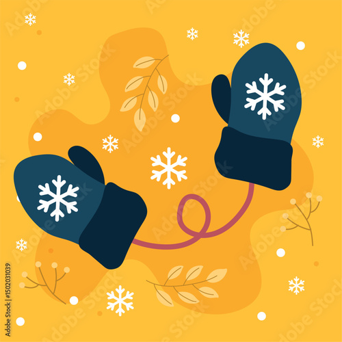 Dark mittens with snowflake. Vector
