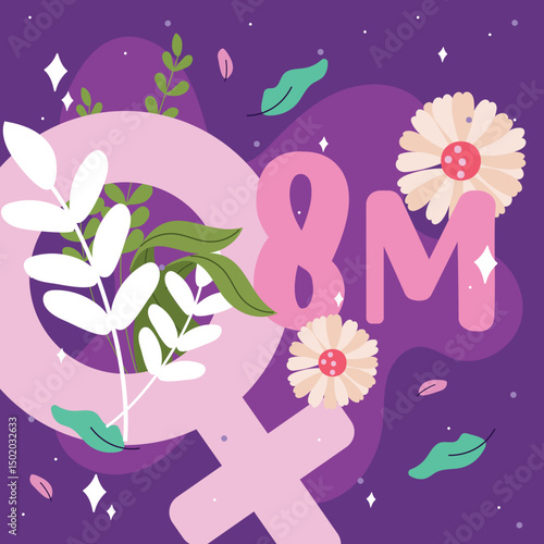 Floral 8M empowerment art. Vector