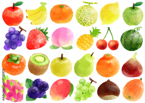 果物のアイコン　 イラスト　手描き　水彩風