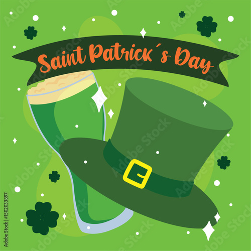 Beer and leprechaun hat combo. Vector