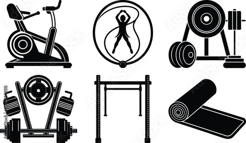 Vector fitness equipment icons set