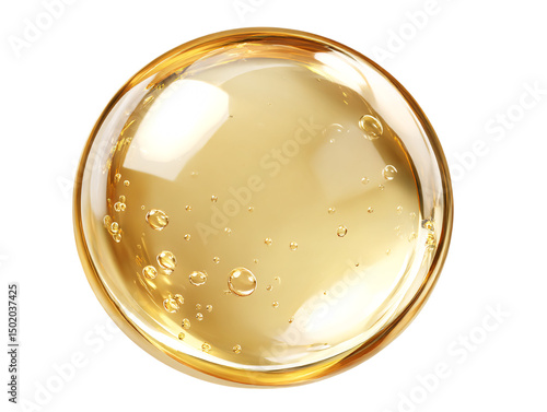 Golden liquid oil bubble 3d rendering on png