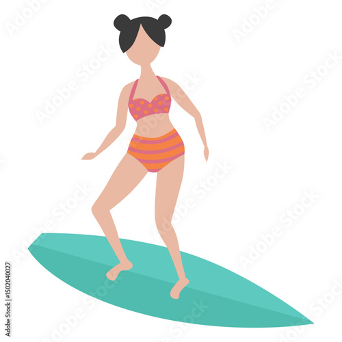 Girl brunette swimsuit surfboard flat