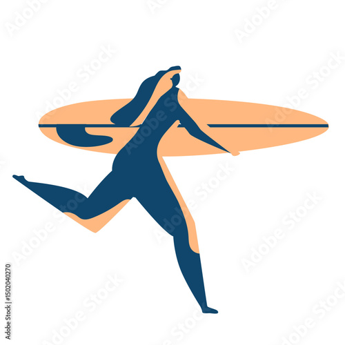 Surfer woman surfboard running detailed silhouette summer