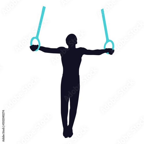 Gymnast exercise man still rings silhouette