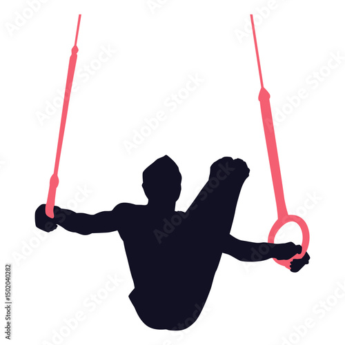 Gymnast man exercise still rings silhouette