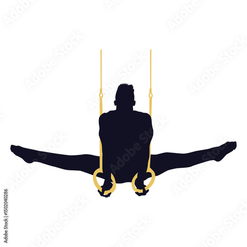 Man gymnast exercise still rings silhouette