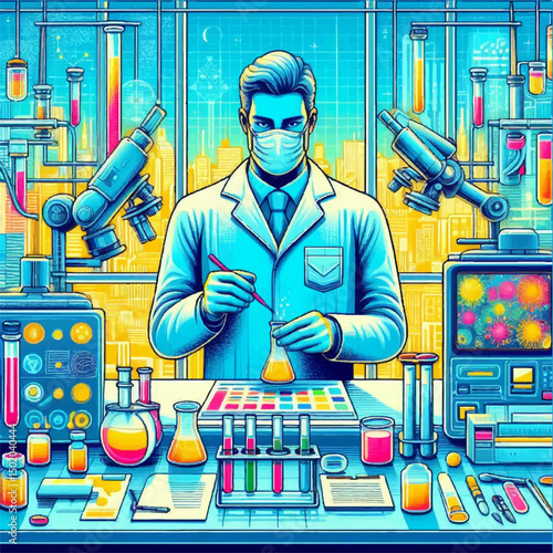Bioengineering scientist color illustration.