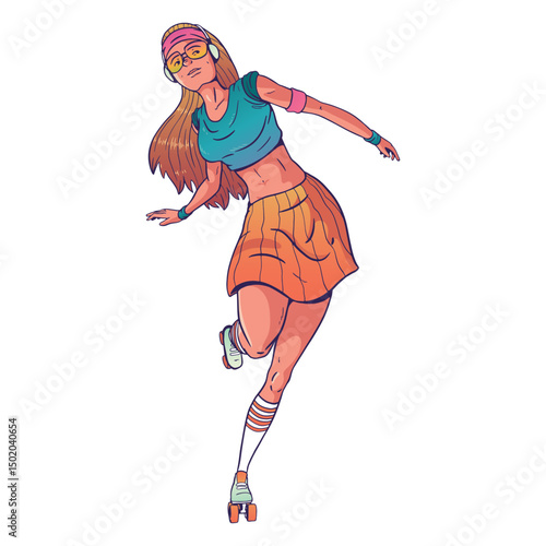 Girl rollerskating character