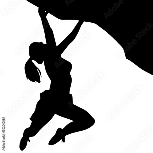 Woman hanging on cliff silhouette