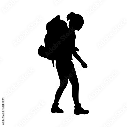 Woman with backpack side silhouette