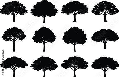 Minimal Tree Silhouette Vector Pack Clean Nature.