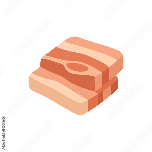 Vector illustration of bacon slices. Cube lard icon. Pork meat. Raw meat with fat streaks, isolated on white background. Flat style. 