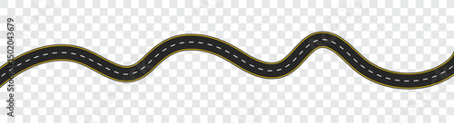 Long winding and curved road, winding and curved road from a top view isolated from the background, illustration. Vector eps10