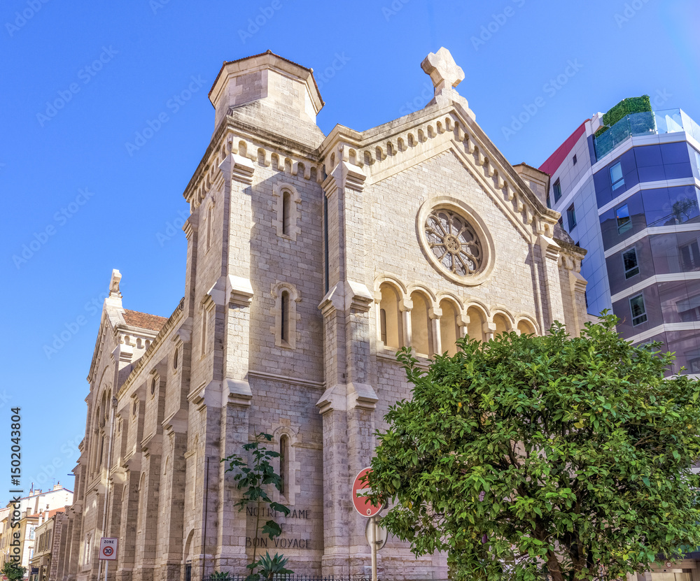 Fototapeta premium Cannes France. Roman Catholic Church of Our Lady of Good Voyage or Notre Dame de Bon Voyage built in 19th century. 