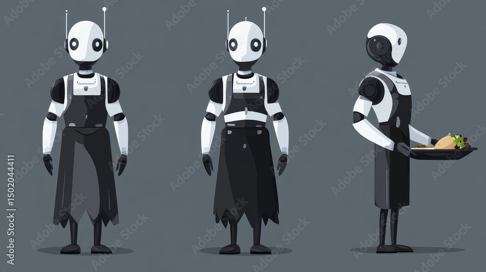 Naklejka premium Waiter robot. automation of waiters. Icon of a robot assistant in flat design. Human assistant for Android.