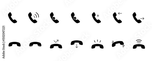 Flat Phone Icon Set for Mobile UI, Incoming, Missed, Disconnected Calls, Vector