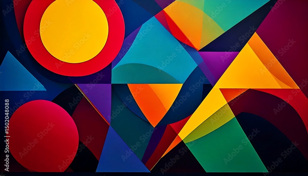 Obraz premium Vibrant Abstract Geometric Composition with Overlapping Circles Triangles and Polygons