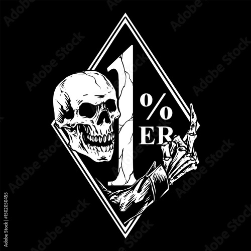 vector  of diamond one percent motorcycle skull biker