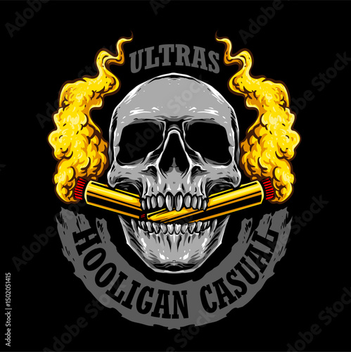 vector of skull ultras hooligan casual ultras football soccer supporter with flare smoke