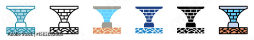 Abutment Wall multi style, mini illustration icon set. outline, flat, glyph, line color. vector for UI, UX, app, web, digital or print, related to industry, construction, civil engineering.
