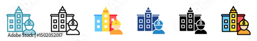 Builder multi style, mini illustration icon set. outline, flat, glyph, line color. vector for UI, UX, app, web, digital or print, related to industry, construction, civil engineering.