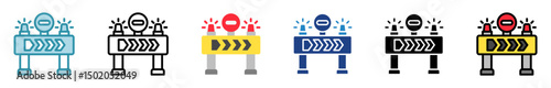 Barrier multi style, mini illustration icon set. outline, flat, glyph, line color. vector for UI, UX, app, web, digital or print, related to industry, construction, civil engineering.
