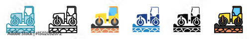Compactor multi style, mini illustration icon set. outline, flat, glyph, line color. vector for UI, UX, app, web, digital or print, related to industry, construction, civil engineering.
