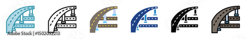 Elevated Road multi style, mini illustration icon set. outline, flat, glyph, line color. vector for UI, UX, app, web, digital or print, related to industry, construction, civil engineering.