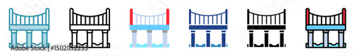 Girder Bridge multi style, mini illustration icon set. outline, flat, glyph, line color. vector for UI, UX, app, web, digital or print, related to industry, construction, civil engineering.