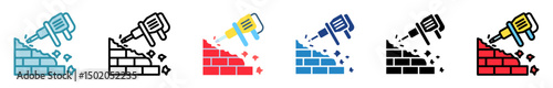 Hammer Drill multi style, mini illustration icon set. outline, flat, glyph, line color. vector for UI, UX, app, web, digital or print, related to industry, construction, civil engineering.