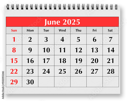 Page of annual monthly calendar - supper month june 2025