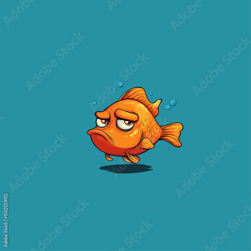 Grumpy gold fish logo flat vector design