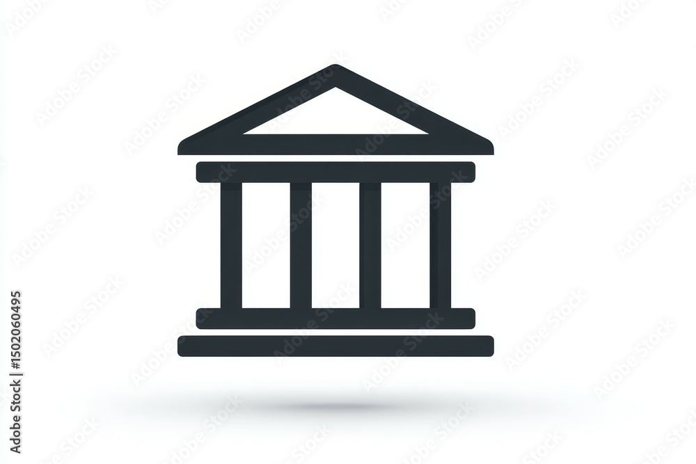 Minimalist icon of classical bank building with columns and triangle roof Minimalist icon of classical bank building with columns and triangle roof