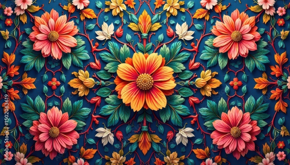 custom made wallpaper toronto digitalIntricate floral textile design, repeating motif , seamless, botanical