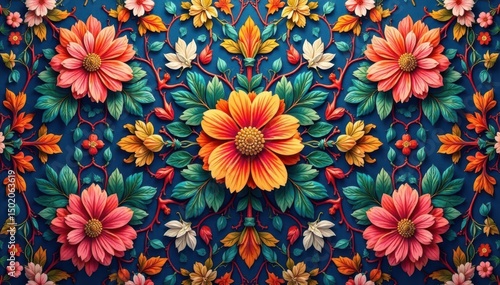 Wallpaper Mural Intricate floral textile design, repeating motif , seamless, botanical Torontodigital.ca