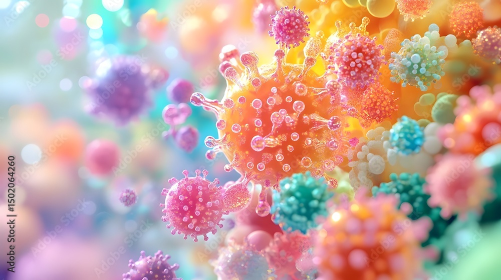 A serene interpretation of a colorful digital art piece depicting gram-positive cocci in a stylized format A serene interpretation of a colorful digital art piece depicting gram-positive cocci in a stylized format