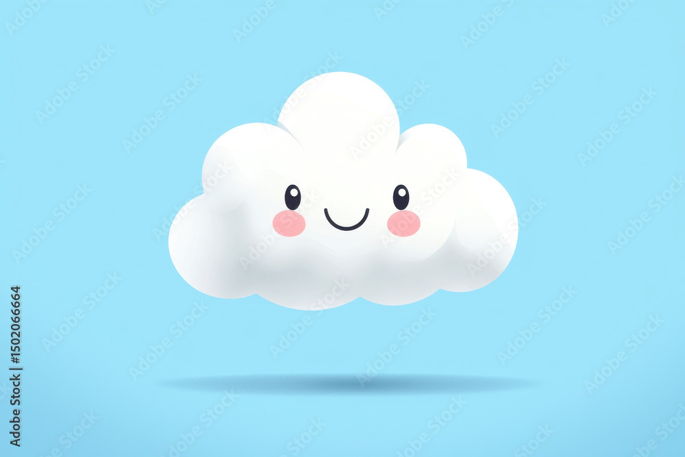A whimsical clipart-style illustration features a fluffy white cloud with a joyful smile and rosy pink cheeks, set against a calming light blue sky that evokes a sense of playfulness and serenity A whimsical clipart-style illustration features a fluffy white cloud with a joyful smile and rosy pink cheeks, set against a calming light blue sky that evokes a sense of playfulness and serenity