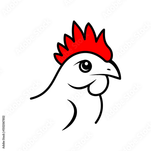 Rooster head icon with bold red comb in minimalist vector style.