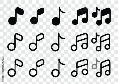 Set Of Musical Scale Icons, sold, outline, Music notes and treble clef icons set. Vector simple illustration isolated. eps10