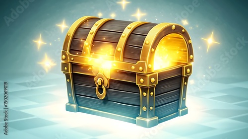 Golden treasure chest with glowing contents.