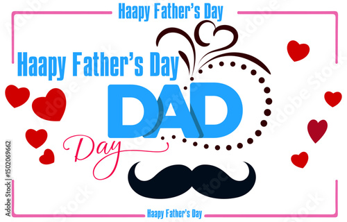 Happy Father's Day Greeting Card Design with Moustache and Hearts
