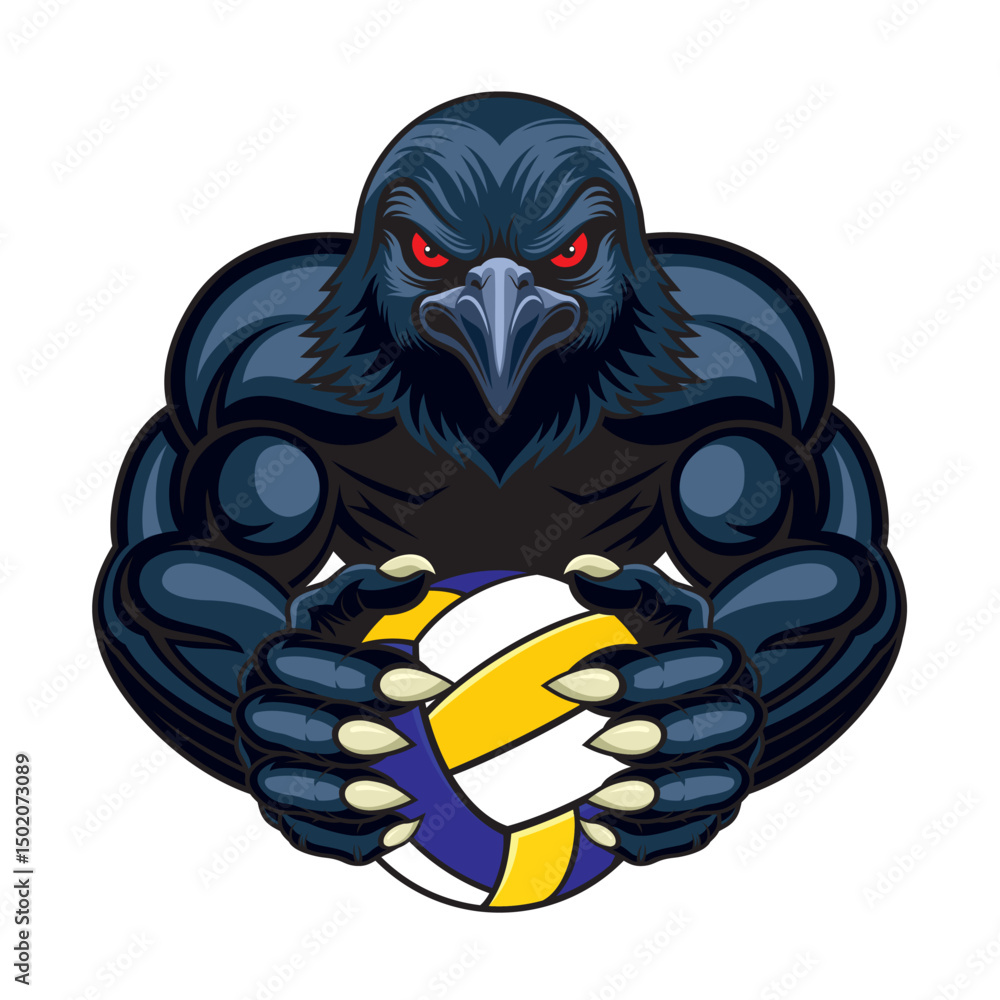 Obraz premium volleyball mascot crow vector illustration design