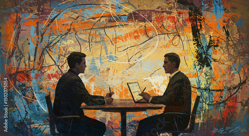 Abstract business meeting with digital tablet