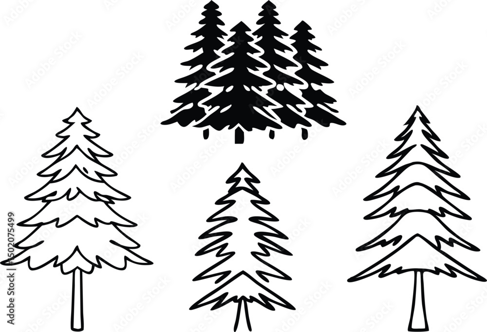 Obraz premium Collection of Stylized Pine Trees for Various Design Purposes