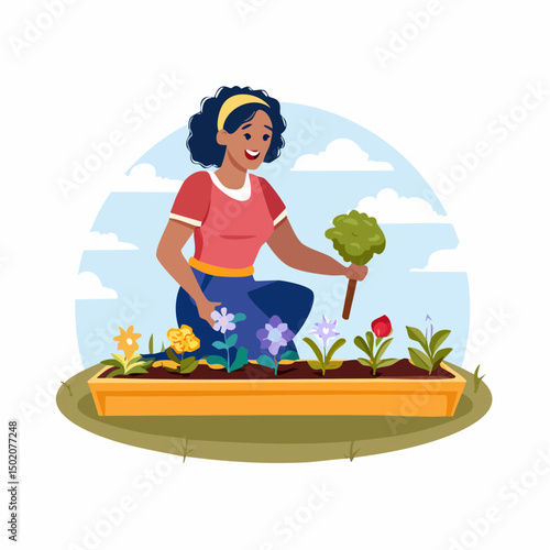 female working in the flower garden