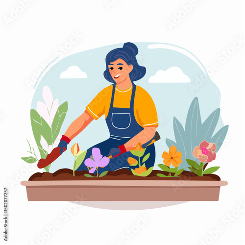 female working in a flower garden